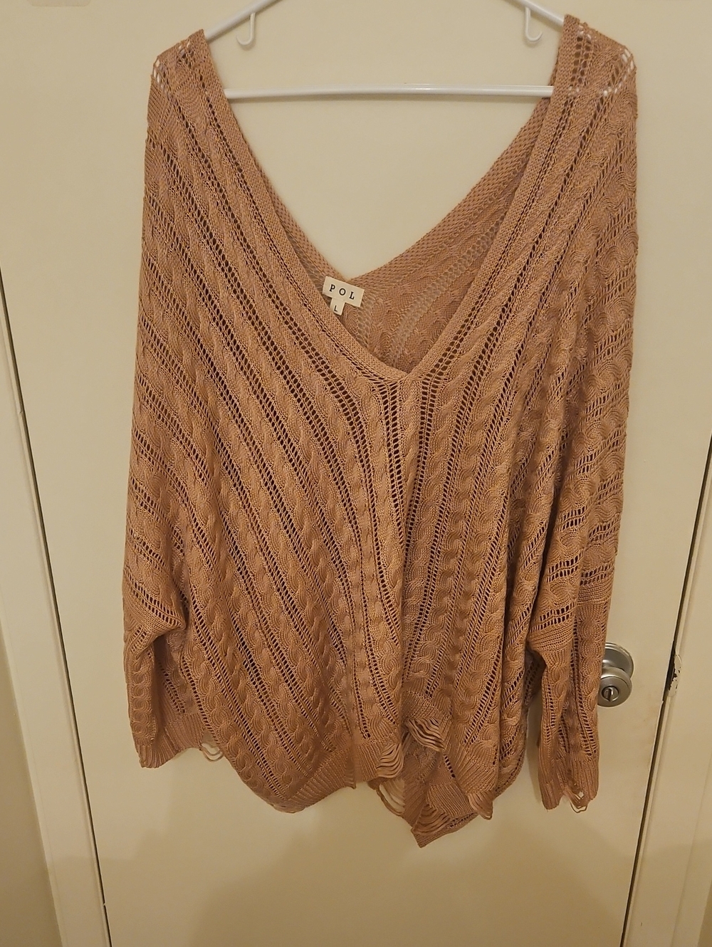 POL Open-Knit V-Neck Sweater in Dusty Pink